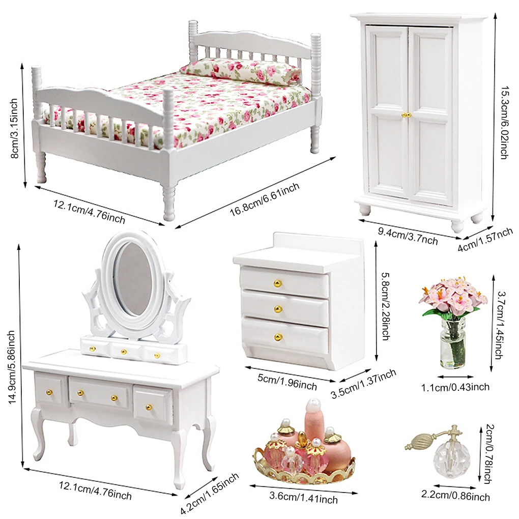 8 pièces/Kit modèle Miniature meubles bois poupée maison chambre 1:12 lit armoire Table jouer jouets Portable mignon accessoires