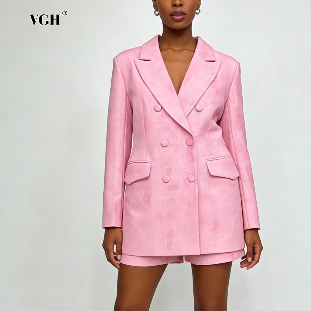 

VGH Solid Spliced Pocket Two Piece Set Female Lapel Long Sleeve Jacket Korean Commute Women's Pants Sets Summer Fashion Style