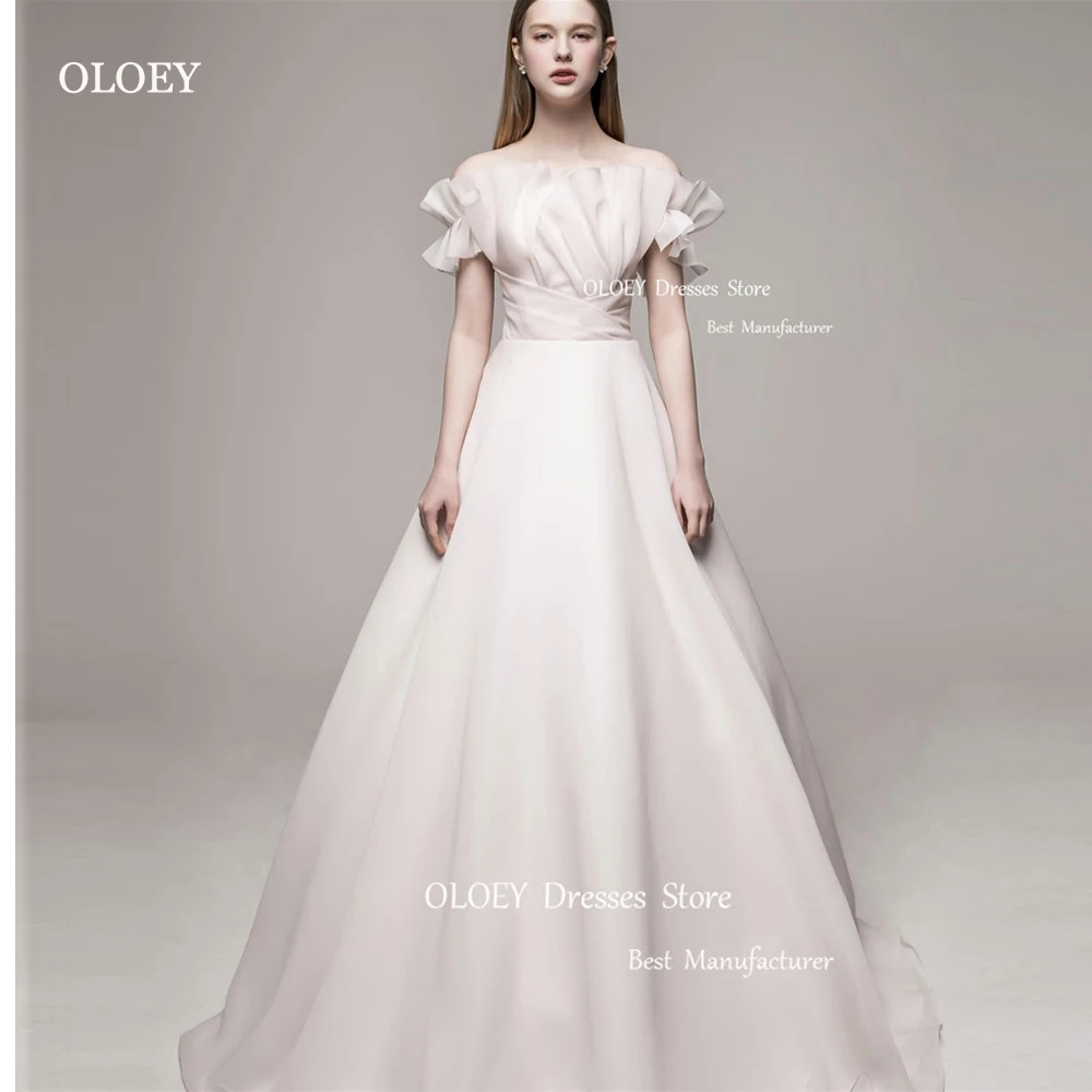 OLOEY Elegant Korea A Line Organza Wedding Dresses Off the Shoulder Pleats Floor Length Bridal Gowns For Photoshoot Custom Made