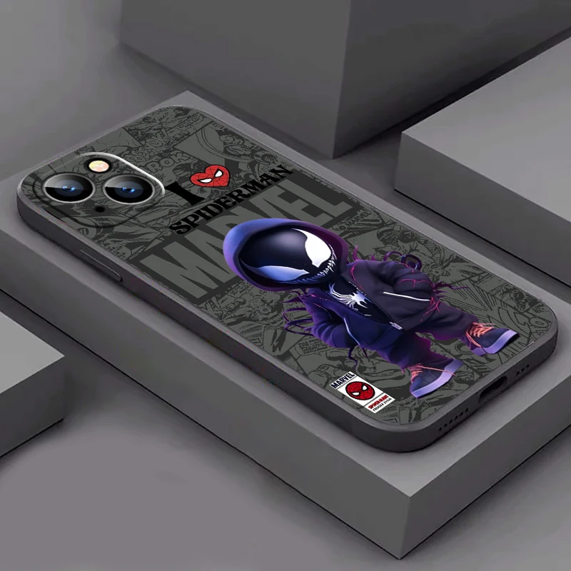 ヴェノムキャプテンアメリカ液体シリコンバックケース、iPhone 13、15、14、7、8 plus、13、12、11 pro、xs、xr、xs max、13、12 mini