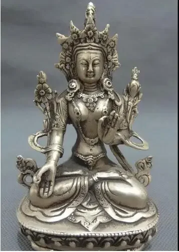 copper statue 14 cm Tibet Silver Buddhist Joss Protect Set Lotus 7 Eyes White Tara Buddha Statue   choice