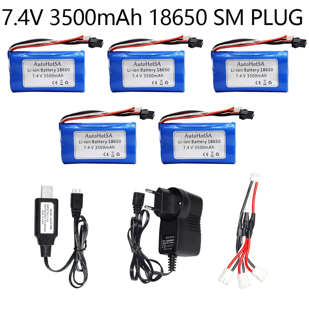 18650 7.4V 3500mAh Lipo battery with Charger For WPL MN99S D90 U12A S033g Q1 H101 Rc Toys Boats Cars Tanks Drones Accessories