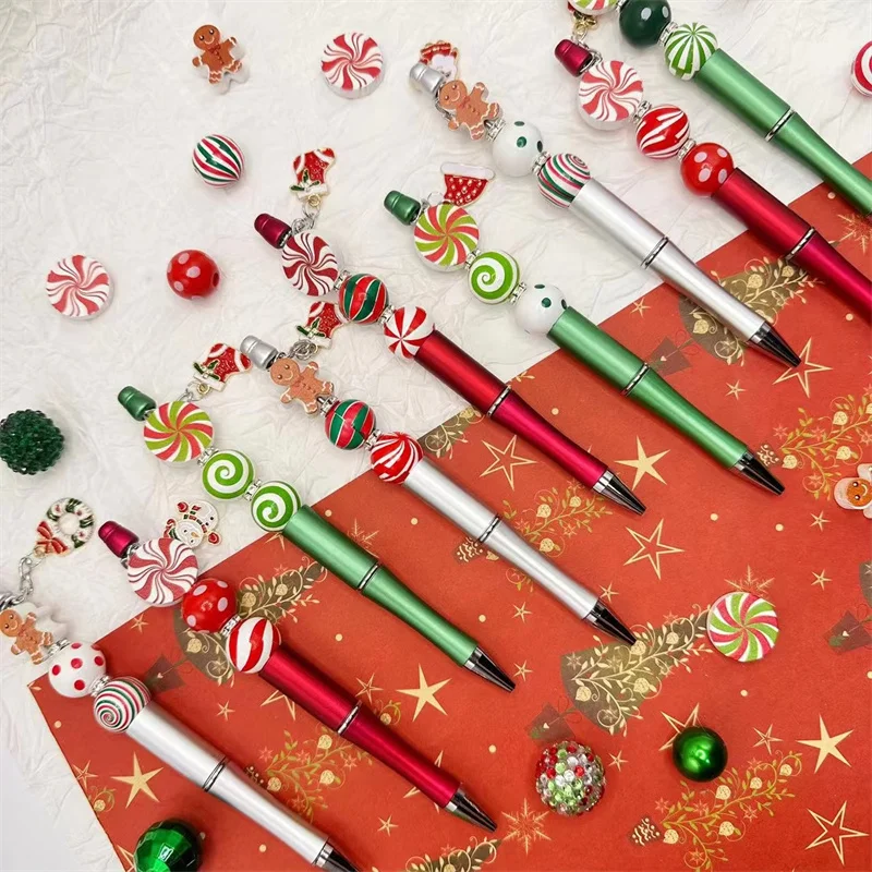 DIY Beaded Ballpoint Pen Christmas Candy Gingerbread Man Theme DIY Beaded Pen Charm Beads Set Handmade Decor Set for Gift