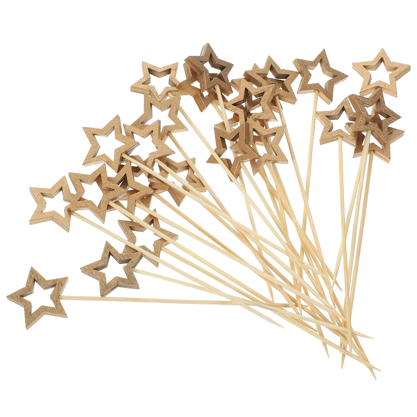 

50 Pcs Christmas Five-pointed Star Skewers Fruit Picks Dessert Sticks Coffee Drinks Bamboo Food Cocktail