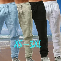 2024 New Men's Trousers Cotton Linen Pants Male Summer Solid Color Linen Fitness Streetwear Beach Trousers