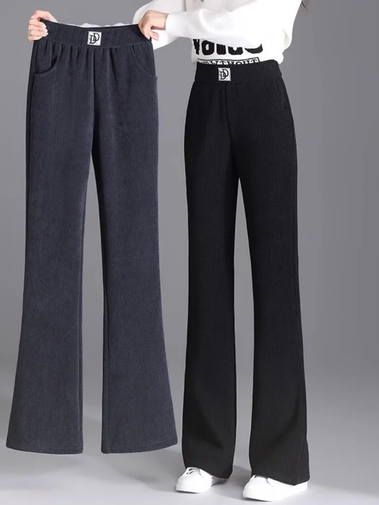 

Extra Thick Fleece Lined Flared Pants Women's Autumn Winter High Waist Corduroy Pants Korean Style Loose Fit Casual Trousers