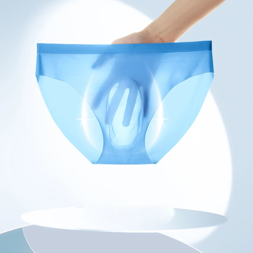 Ropa interior sin costuras para hombre, calzoncillos transparentes ultrafinos con bolsa 3D de seda de hielo, bragas sexys de verano