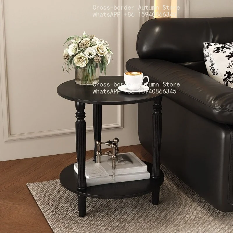 Double solid wood bedside table medieval small sofa side cabinet round corner table living room bedroom coffee small