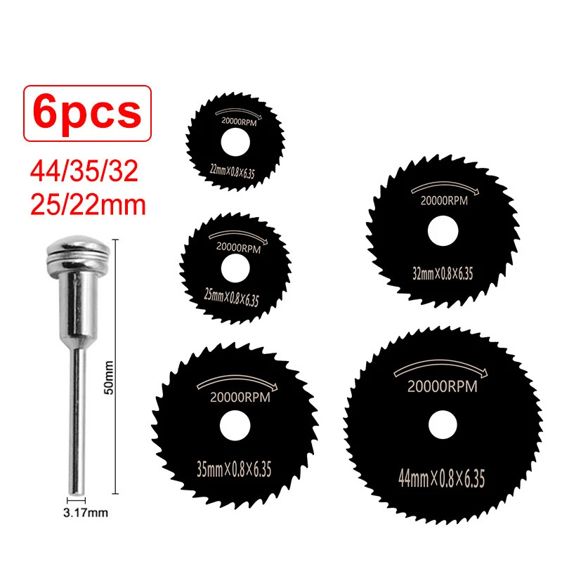 6Pcs Mini HSS Circular Saw Blade Rotary Tool For Dremel Metal Cutter Power Tool Wood Cutting Discs Drill Mandrel Cutoff 22-44mm