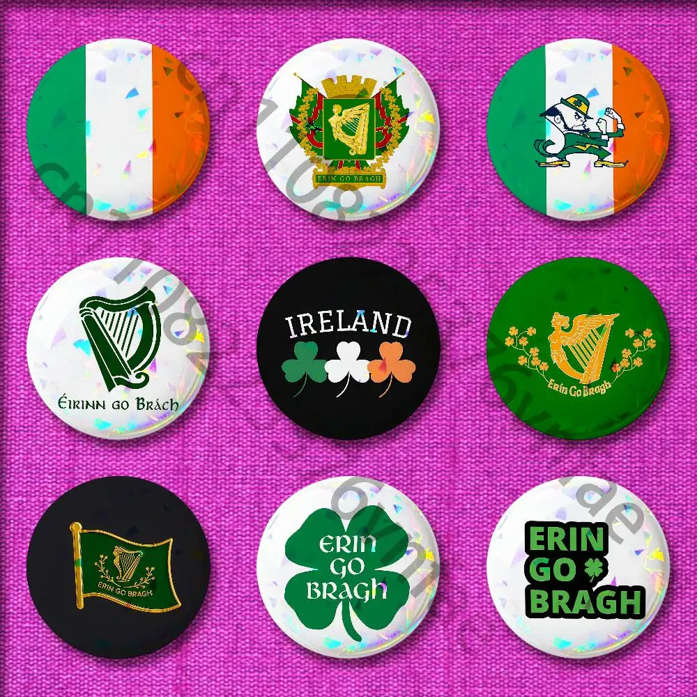 Ireland Flag Irish Harp Erin Go Bragh Badge For 32mm 25mm 44mm 75mm 58mm Round Pin Brooch Insignia Cover Decoration