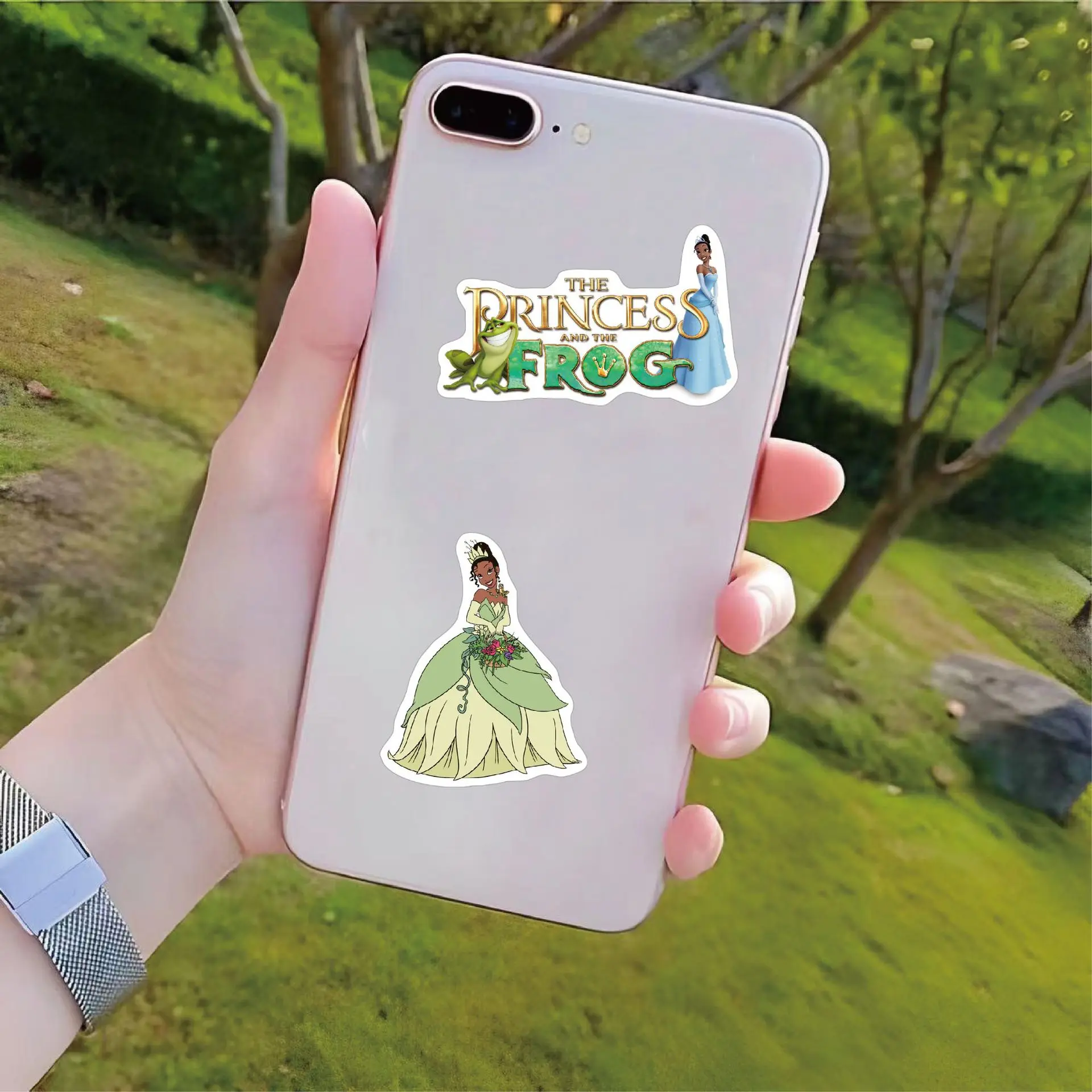 Disney-pegatinas de Tiana de la princesa y la rana, calcomanías impermeables de PVC para ordenador portátil, nevera, teléfono, Maleta, 10/50 piezas