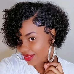 Short Bob Wig Pixie Cut Wig Curly Human Hair Wigs For Women 13x6x2 Lace Front Peruvian Deep Wave Lace Wig Preplucked Hairline