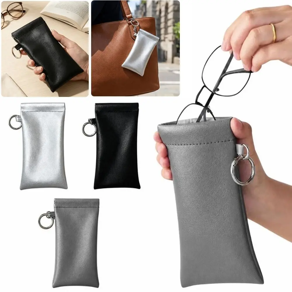 PU Leather Glasses Storage Bag Hanging Waterproof Myopia Glasses Case Soft Automatic Closure Reading Glasses Pouch