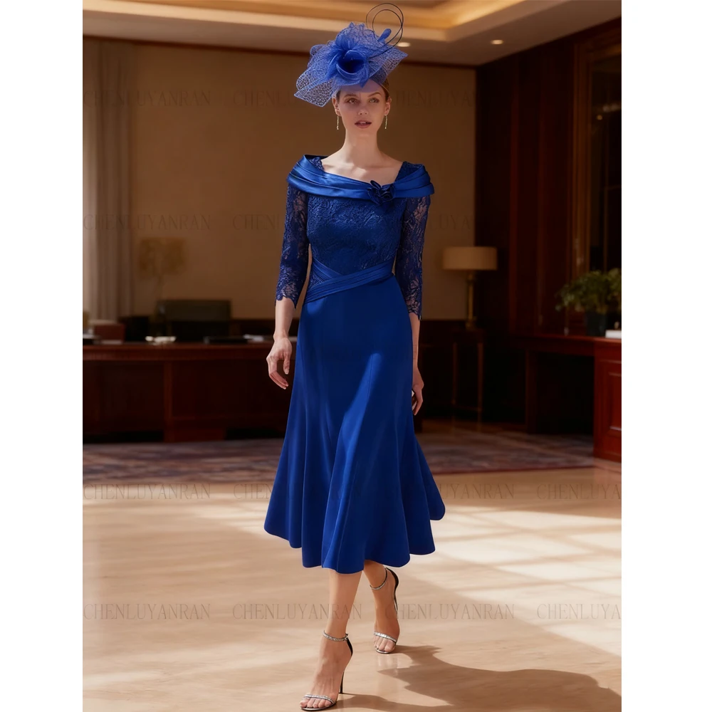 

Royal Blue Mother of the Bride Dresses 2025 Ankle-length A-Line Wedding Guest Gowns Lace satin Dress Women For Wedding Party