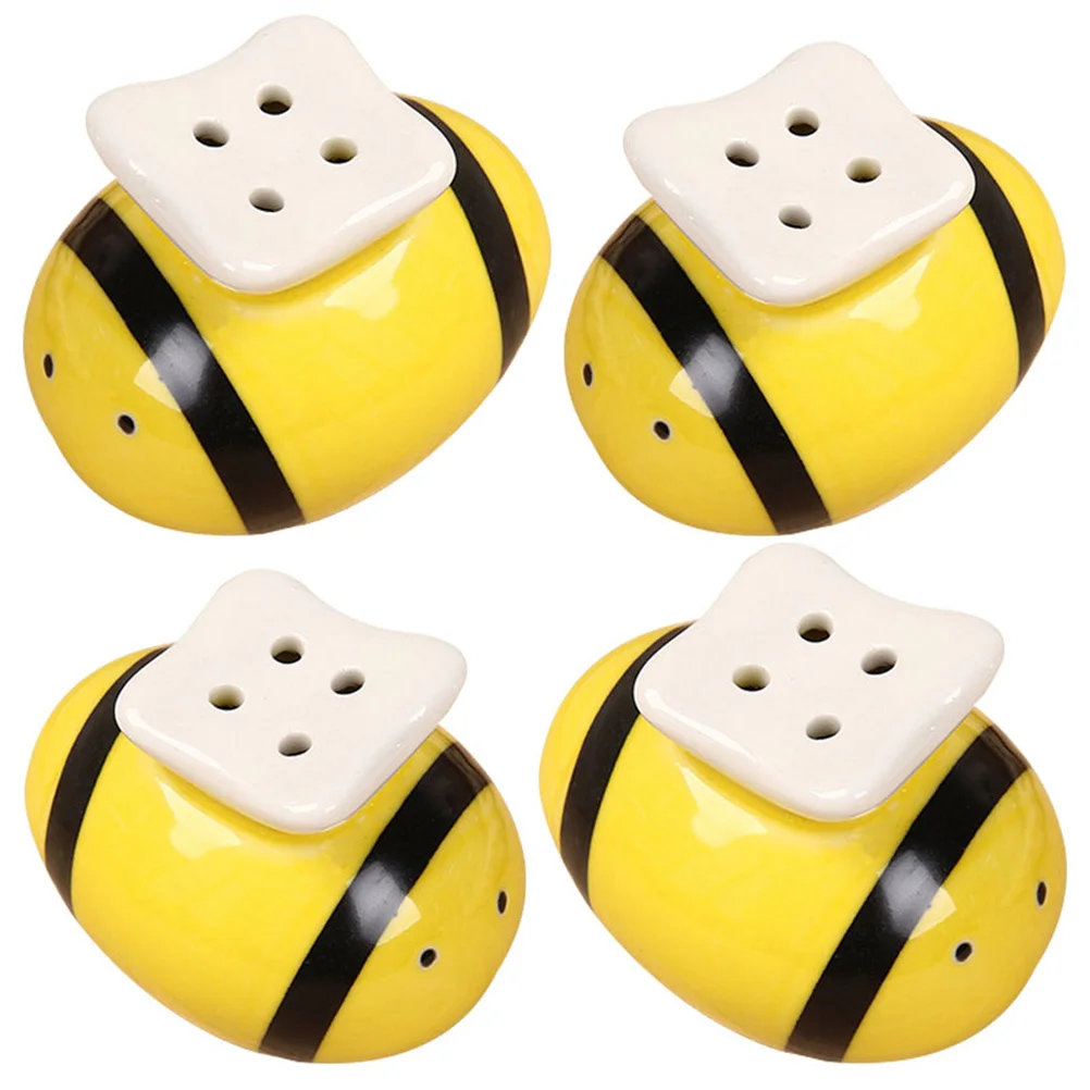 

4Pcs Bee Style Salt Pepper Shakers Ceramic Kitchen Seasoning Storage Jars Portable Small Size Reusable Ceramic Jars
