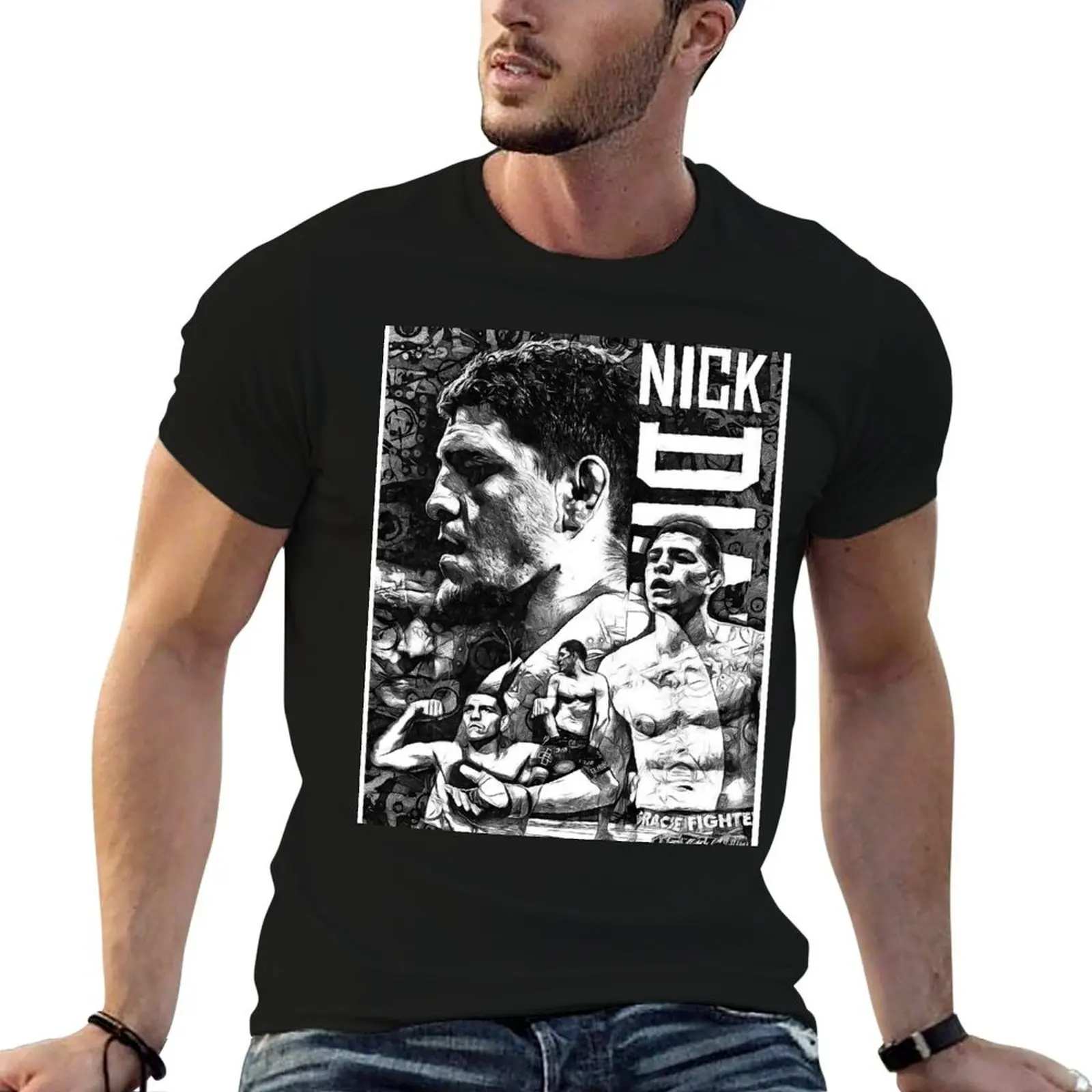 

Nick Diaz Black and White Drawing T-Shirt man t shirt summer anime tshirt t shirts cotton 100% T-Shirt