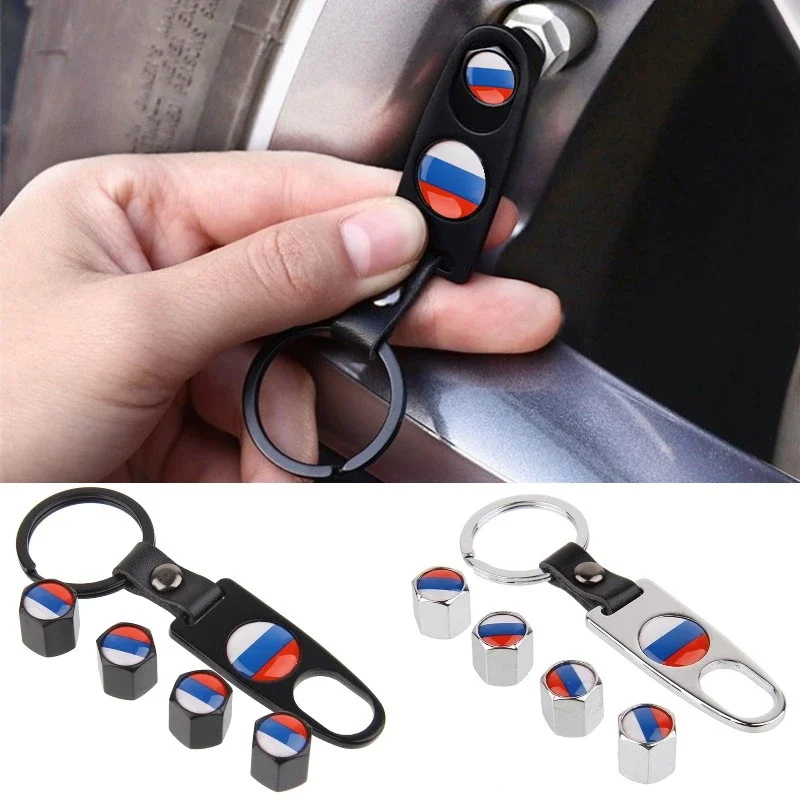 Russian Flag Logo Car Wheel Tire Valve Caps Cover Key Chain For Toyota Corolla Hyundai Creta Renault Duster Lifan X60 Kia Rio 3