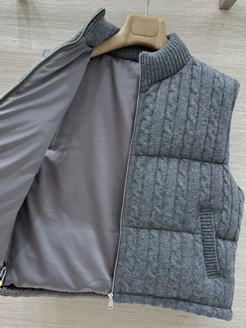 

Women's Reversible Down Vest Jacket Stand Collar Sleeveless Vintage Female Coat