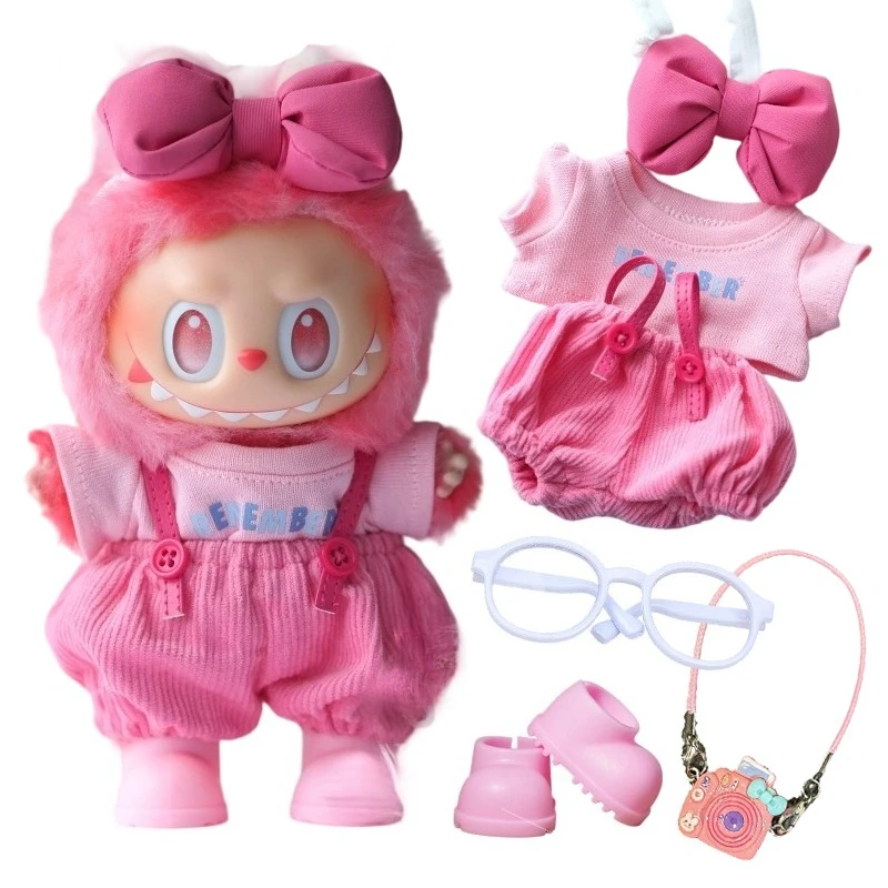 

Cute 3.0 Labubu Clothes For 17cm Labubu v1/v2/v3 Big Into Energy Series Rose Red Overalls Clothing Accessories