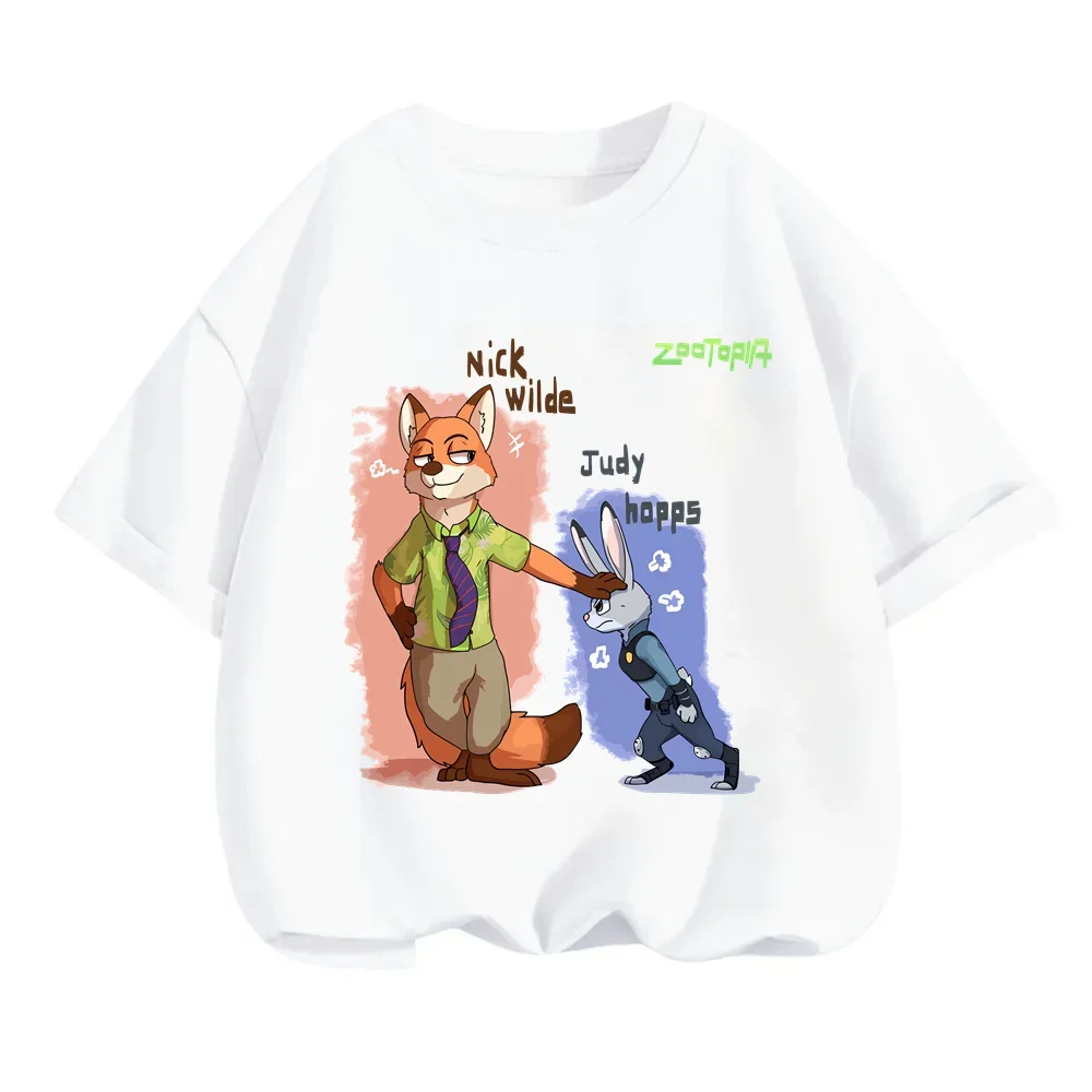 Nifty Zootopia Disney Inspired Summer T-Shirts for Kids Soft Hip-Hop Street Style Charming O-Neck Cartoon Simple Pattern Tops