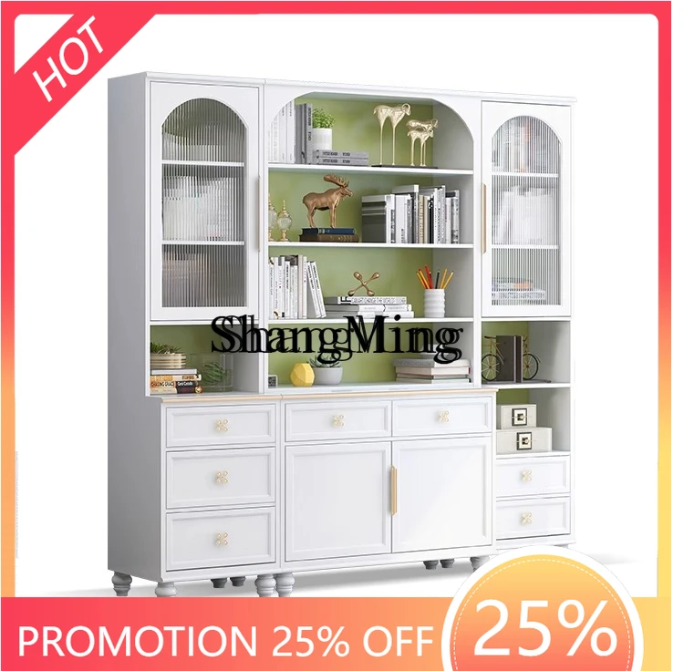 

ZYY household living room bookcase whole wall free combination glass file minimalist white side cabinet