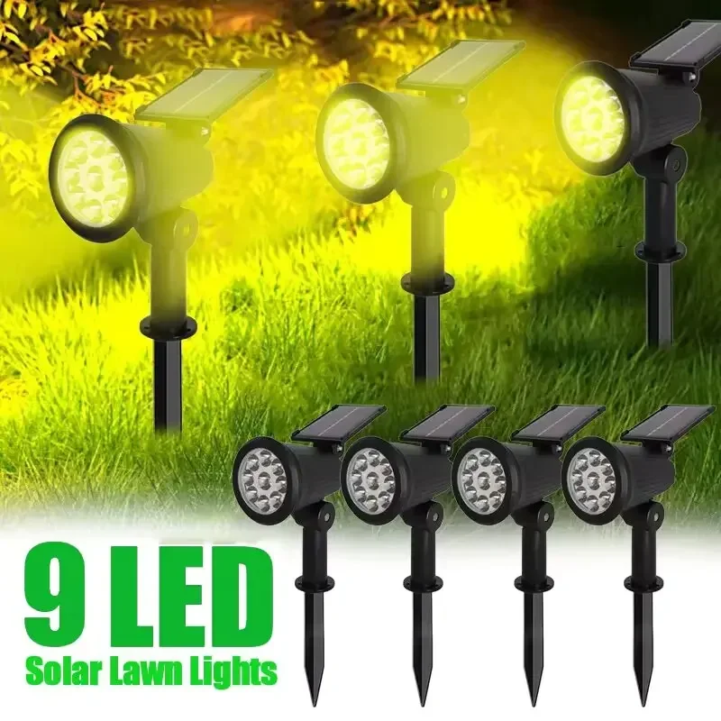 

9 LED Solar Spotlights Outdoor IP65 Waterproof Brightness Adjustable Spot Light Garden Backyard Driveway Patio Decor Lamp