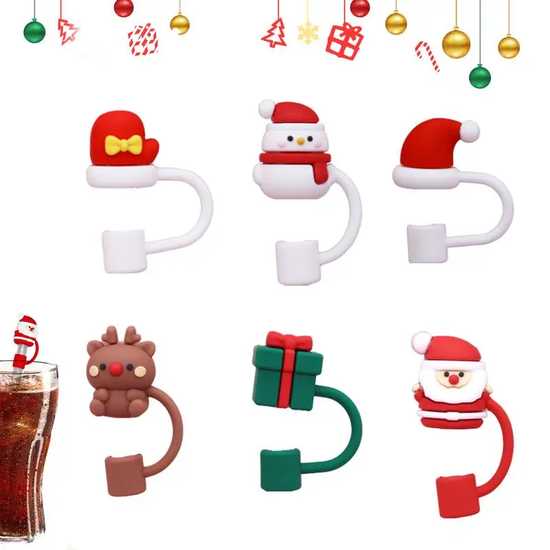 Christmas Straw Cover Silicone Straw Tips Drinking Dust Caps Christmas-theme Cute Straw Tips Topper For Straw Decorations