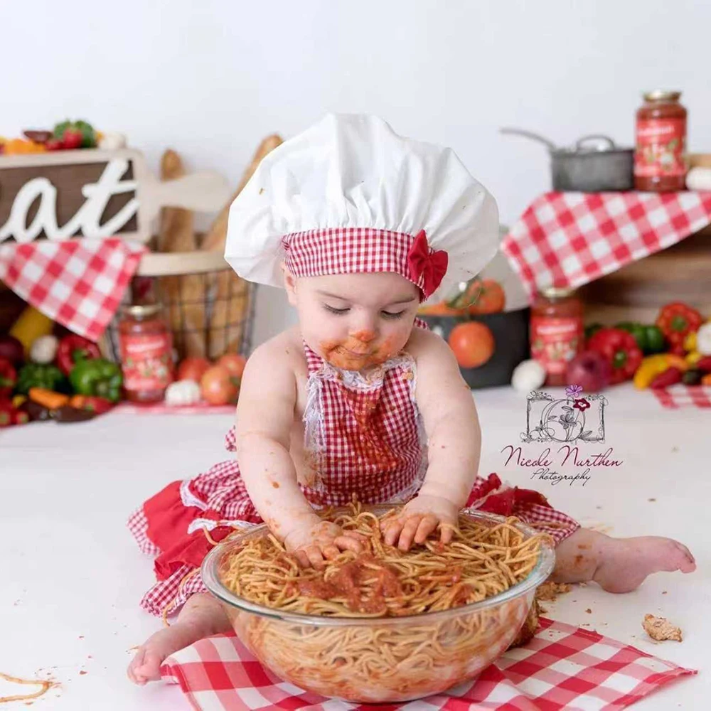 Newborn Baby Chef Photography Prop Set Apron Hat Outfit Infant Cooking Smash Photo Studio Costume Baby Shower Gift