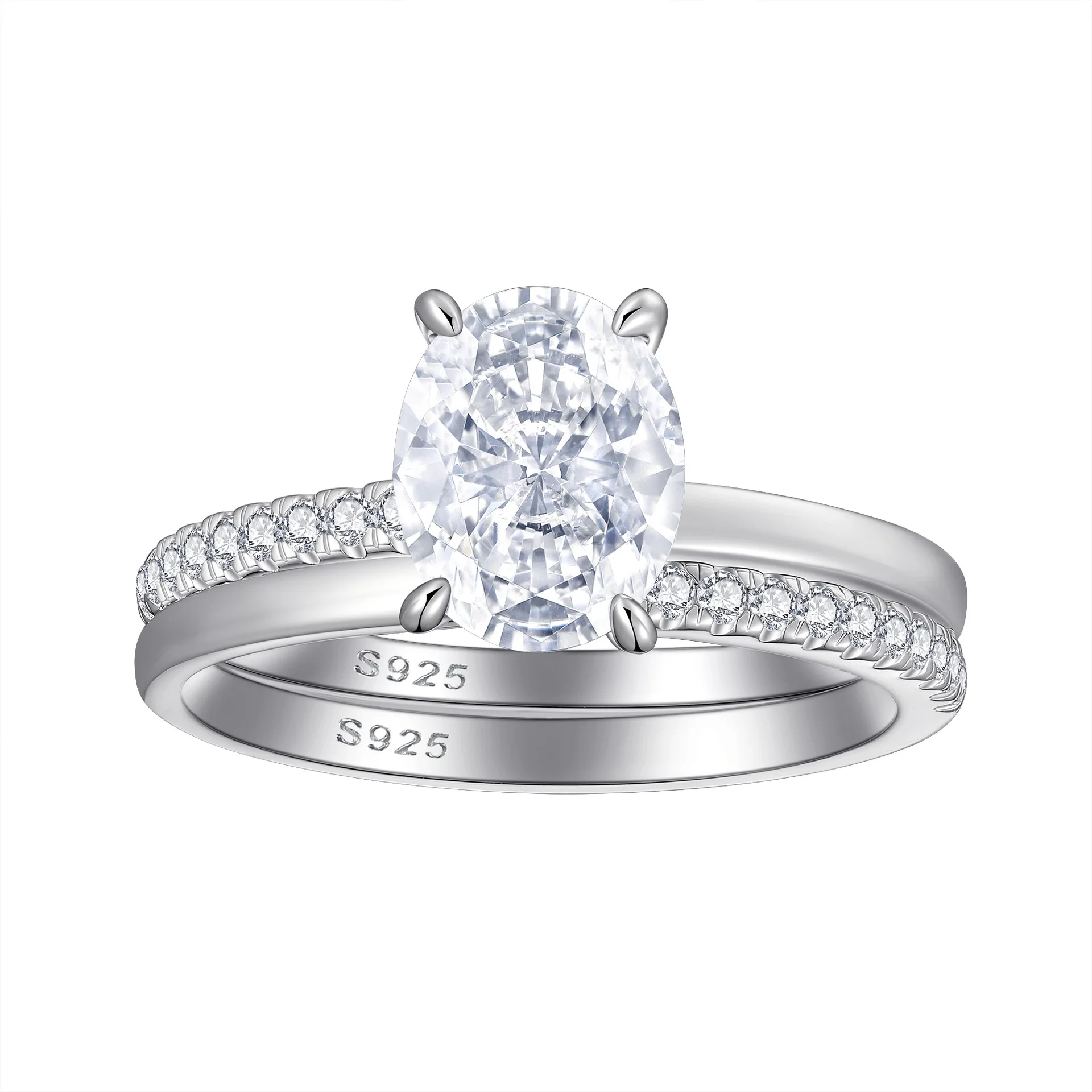 Hot selling 100% S925 pure silver 2ct7 * 9 zircon pigeon egg ring set silver ring set silver jewelry wedding jewelry