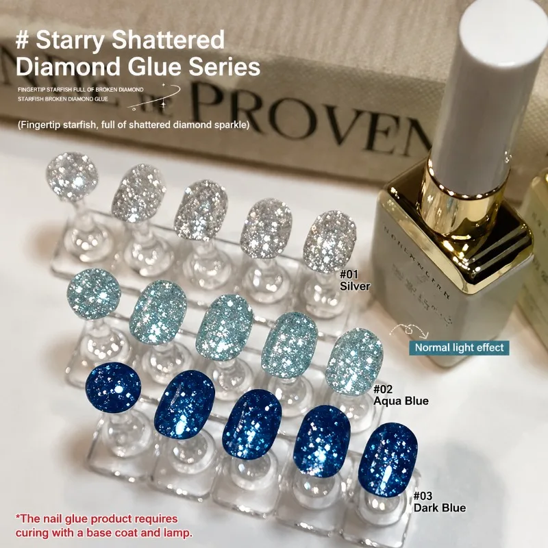 Nail Art Starfish Broken Diamond Gel Polish, Sparkly New Triangle Glitter Nail Polish, Non-Fading Shiny Gel for Nails, Summer