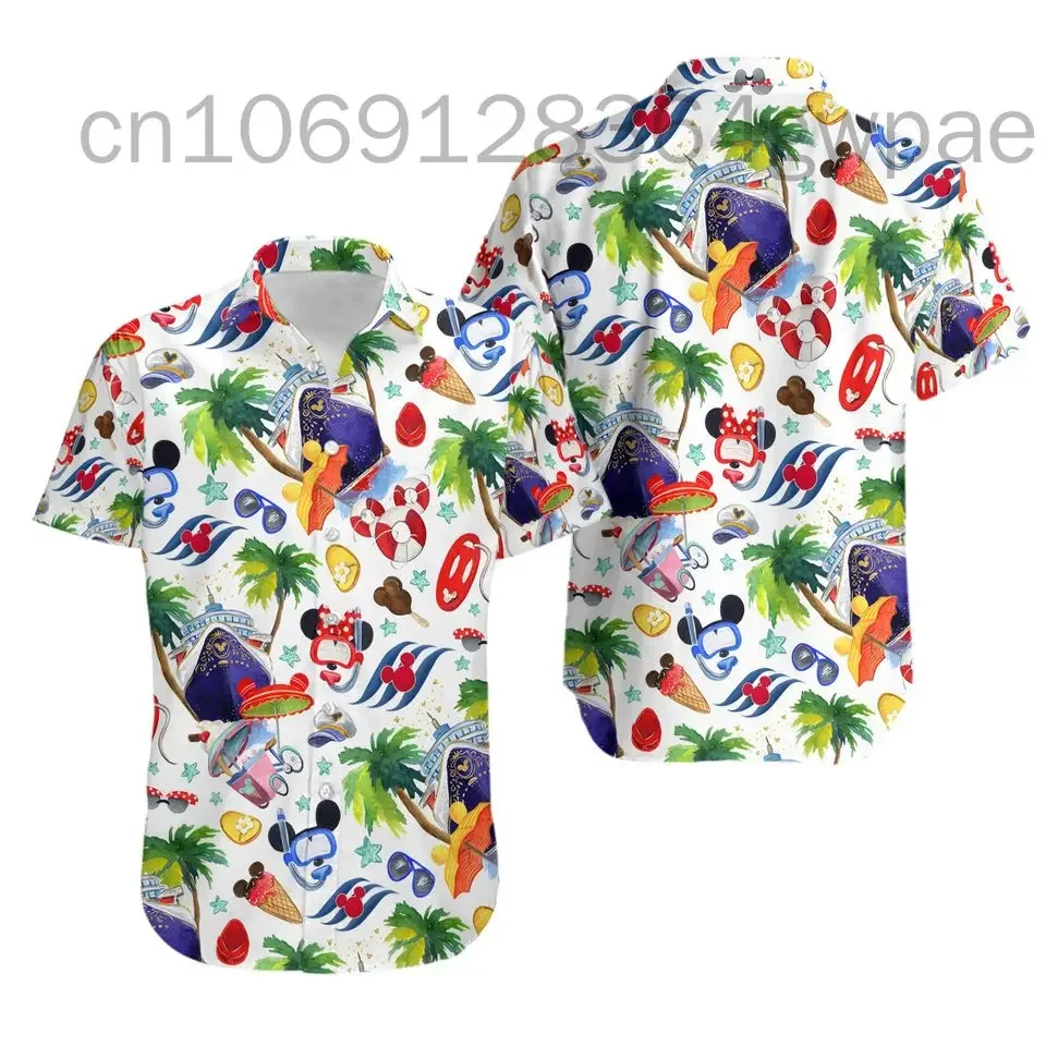 Disney Minnie Mouse Hawaiian Shirt Women's Men Short Sleeve Beach Shirt Casual Party Button Up Hawaiian Shirt Fashion Streetwear