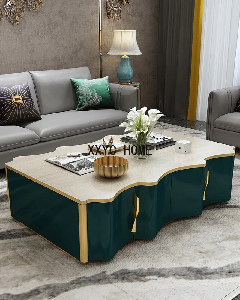 

American light luxury postmodern minimalist coffee table living room stainless steel tea table net red ins wind TV cabinet combi