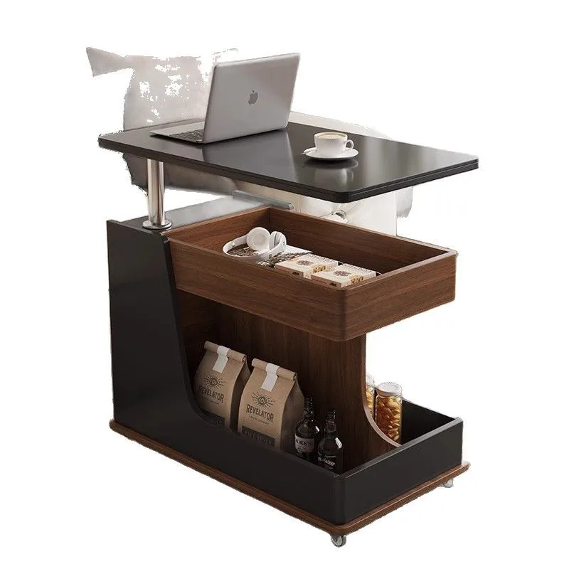 #Modern Simple Side Home Use High-End Living Room Multifunctional Trolley Lift Small Apartment French Mobile Sofa Coffee Panel
