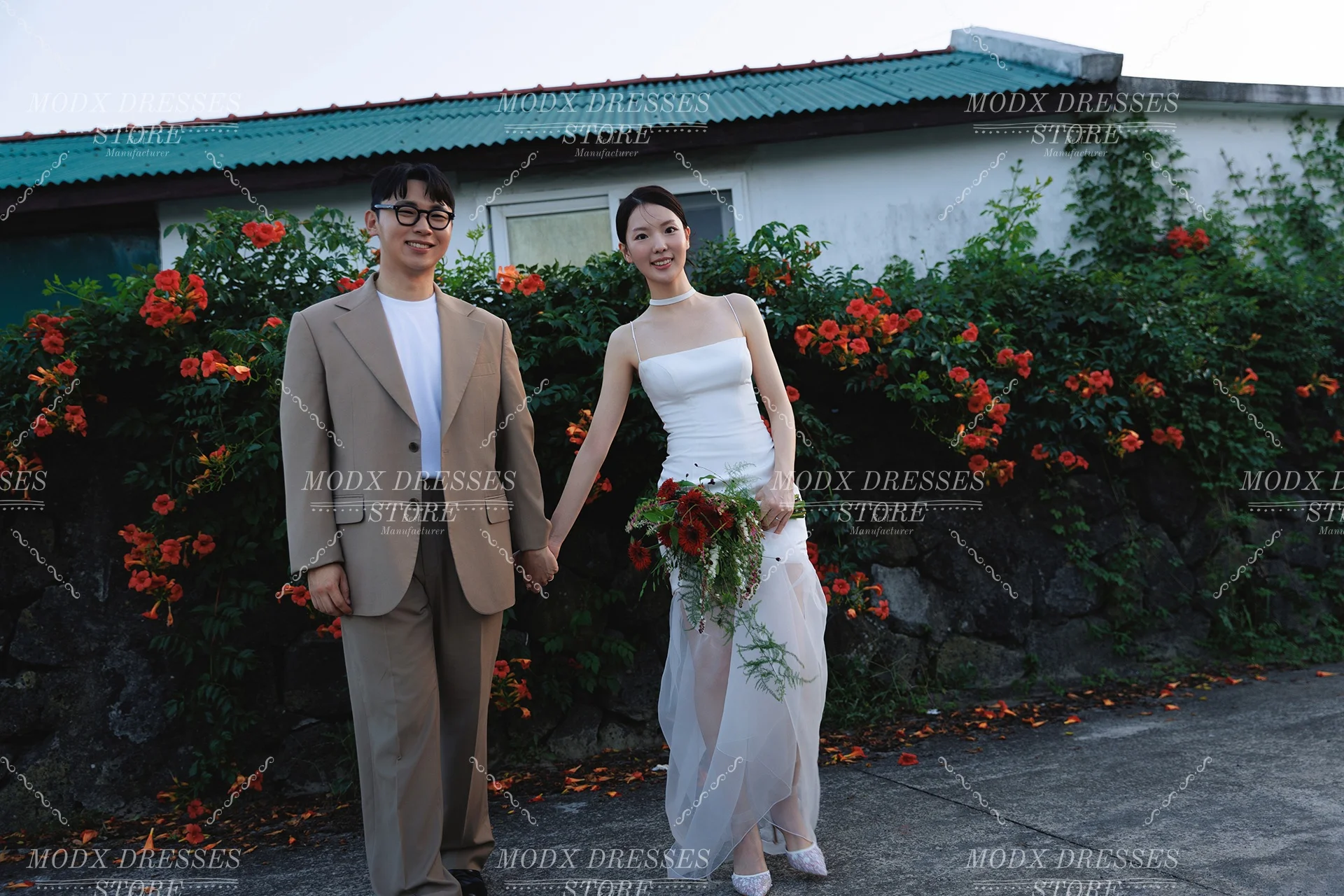 MODX-vestido de Novia coreano de tul con ilusión Simple, vestido de Novia con tirantes finos, largo hasta el suelo, personalizado