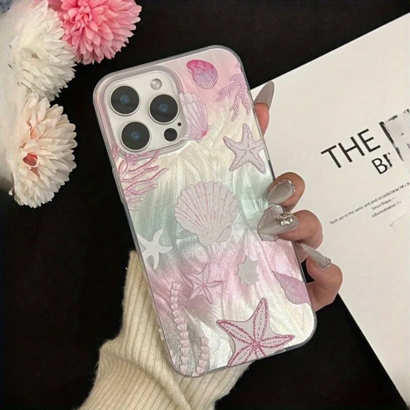 Pink Seashell Pattern Feather Yarn Case For Samsung Galaxy A16 A26 A36 A56 A55 A54 S26 Ultra S25 S24 S23 S22 Plus S21 FE Cover