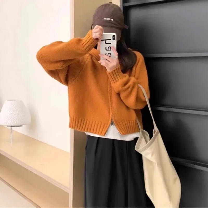 

Новый женский укороченный вязаный кардиган на молнии с капюшоном: дизайнерский, комфортный, повседневный, универсальный, шикарный, для многослойных образов