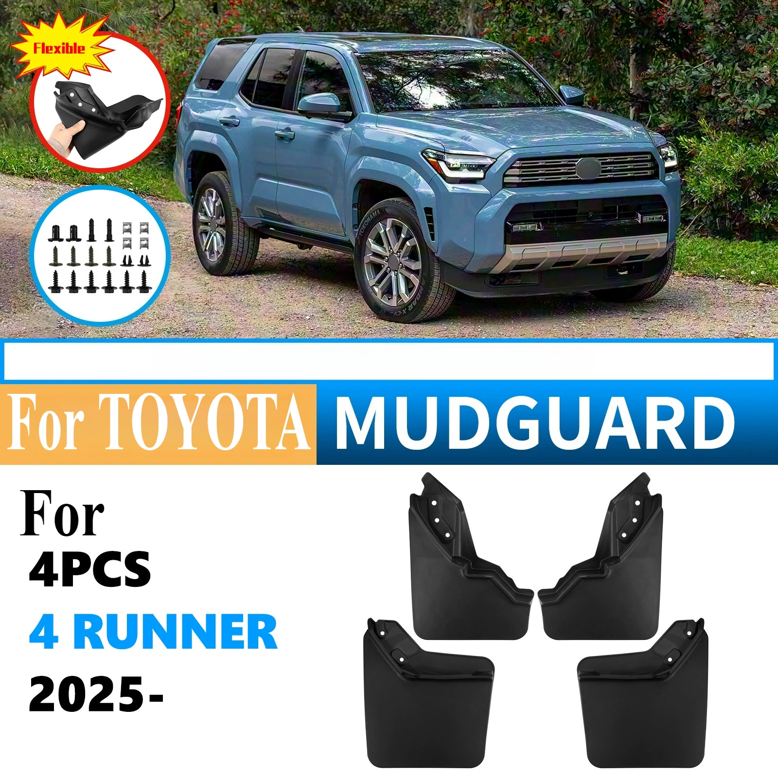 

For Toyota 4Runner 2025 Soft Rubber Mud Flaps Splash Guards Durable Car Tire Modified Exterior Protective Mudguards Accessories