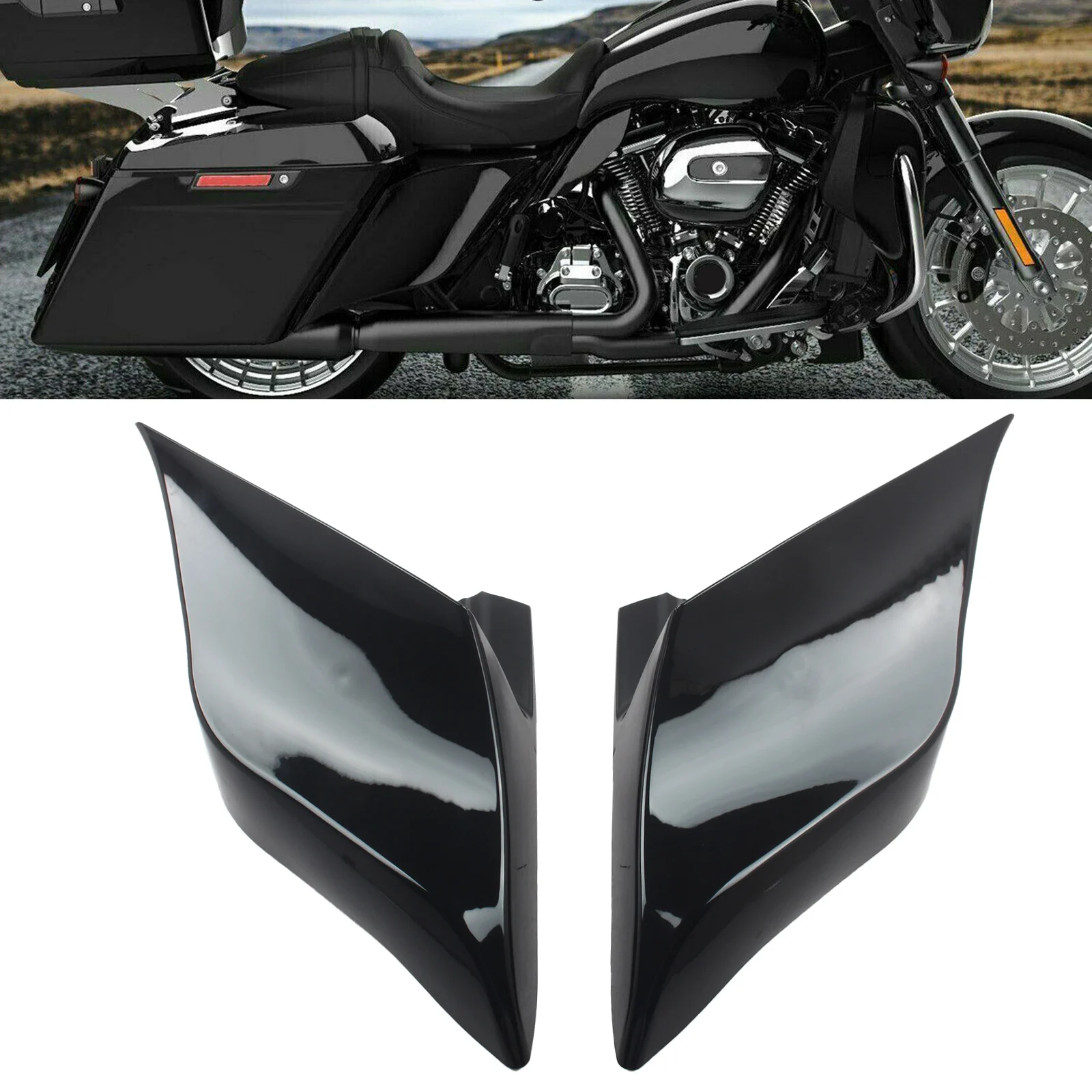 1 Pair Motorcycle Stretched Extended Side Cover Panel ABS Plastic For Harley Road King FLHR FLHRXS FLHTCU FLTRX 2009-2013