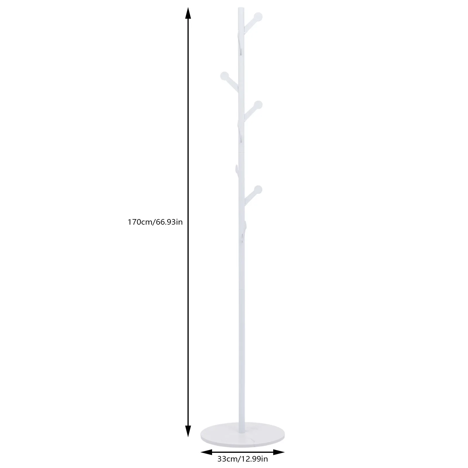 67 Inch Stand Independent Hall Coat Rack w/ 8 Hooks For Coats Hats Handbags Jackets(White/Black)--Stable Marble Round Base