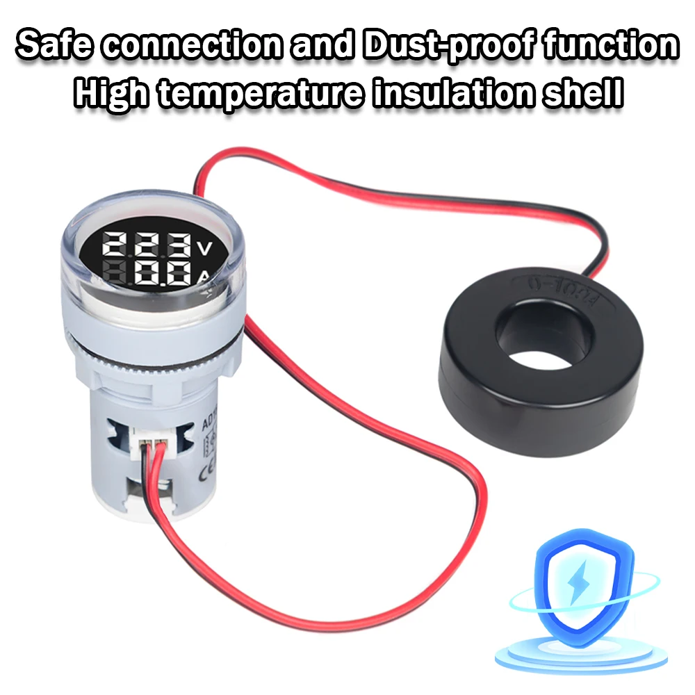 EARU 22MM Rundes LED-Digital-Voltmeter-Amperemeter AC 20-500V 0-100A Signal-Pilotleuchten Spannungs-Strom-Messgerät Tester – Detail 4
