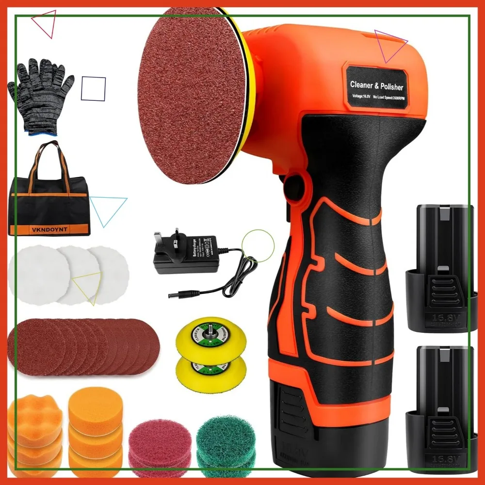 Lijadora de palma inalámbrica de 3" con 2 baterías, pulidora de 3500RPM, 30 accesorios para lijar, pulir, encerado y limpiar