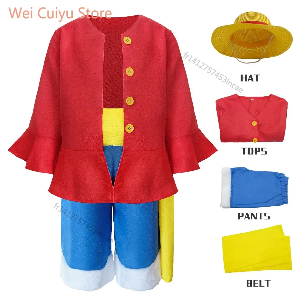 Costume de Cosplay de capitaine Anime, déguisement, hauts, shorts, chapeau, ensemble complet pour enfants garçons, tenues de fête de carnaval d'halloween, vêtements de jeu de rôle
