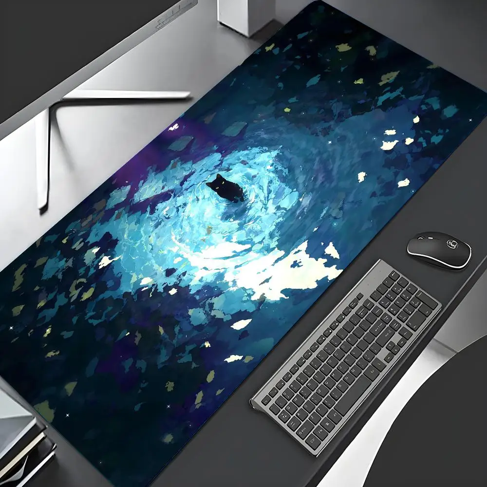 Alas Mouse Anime Kucing Hitam Alas Mouse Besar XXL Gaming Karet Pengunci Meja Tablet Monitor Mat Komputer Gamer Kerja Telepon Kantor