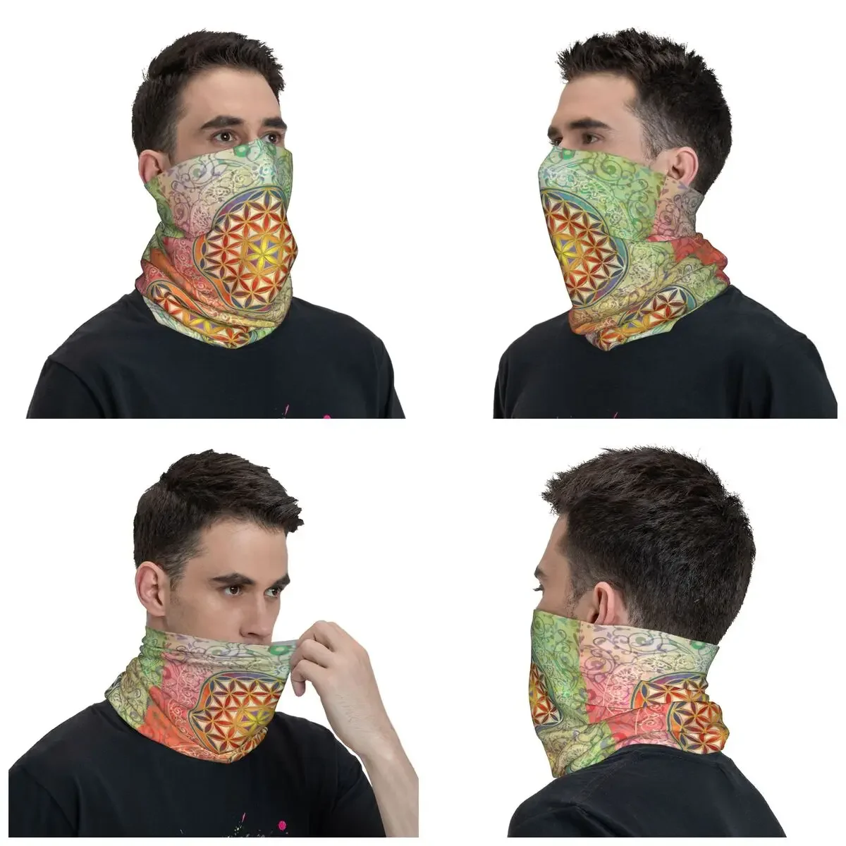 Flower Of Life Vintage Geometric Bandana Neck Gaiter UV Protection Face Scarf Cover Women Men Mandala Headwear Tube Balaclava