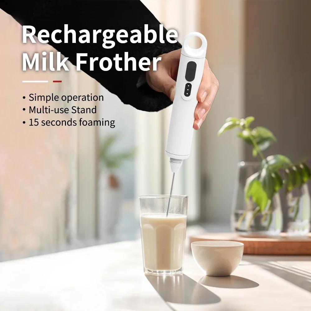 Electric Milk Frother, Usb Rechargeable Milk Frother And Mini Egg Beater With Triple Head Whisk