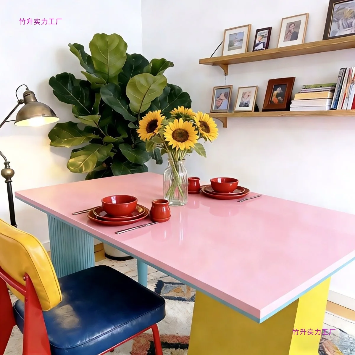 Dopamine dining table and chairs Color chairs Eating table High value dining table Small apartment home Modern simple dining