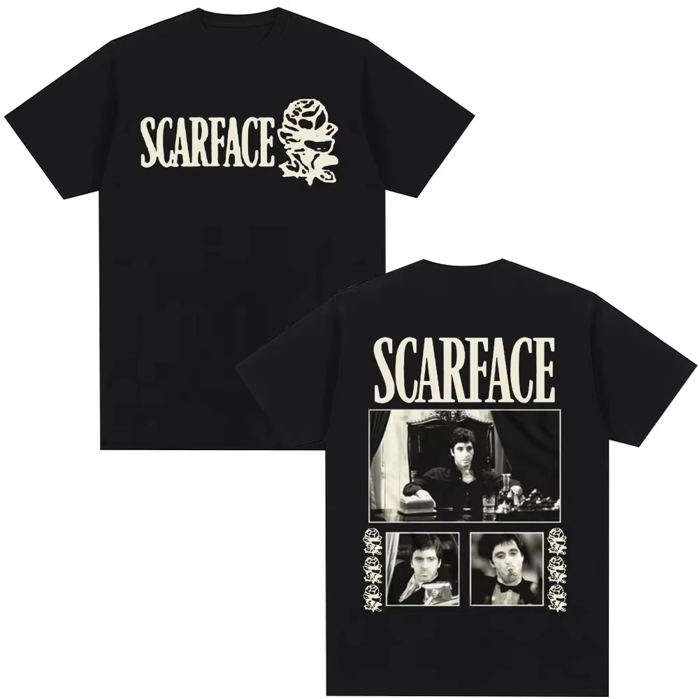2026 Vintage Gothic Unisex Casual Short Sleeve Printed with Classic Gangster Movie Scarface Character Tony Montana T-shirt