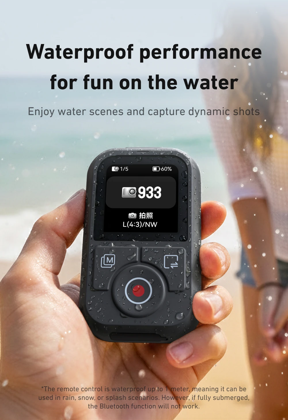 TELESIN 60M Bluetooth-Fernbedienung für DJI OSMO Action 6 5pro 4 OSMO 360 mit Handgelenkschlaufe und Bildschirmanzeige für DJI Action 4 5 6 – Detail 12