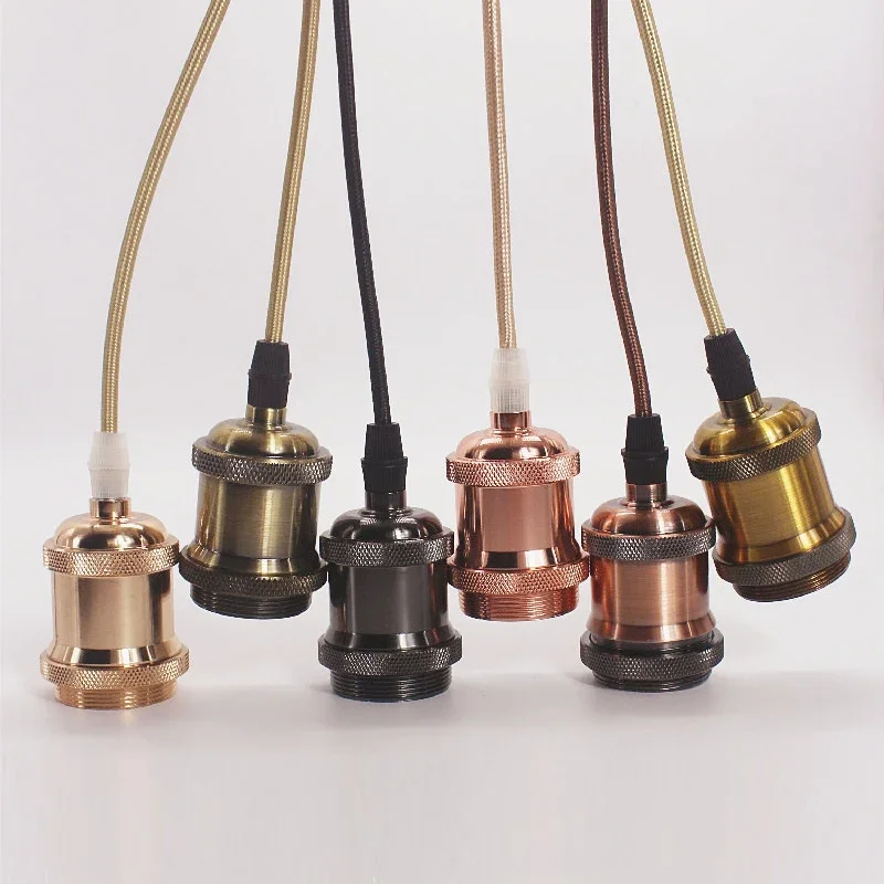 E27 suspension wire lamp holder, antique copper metal pendant lamp holder set, vintage electroplated aluminum shell lamp holder