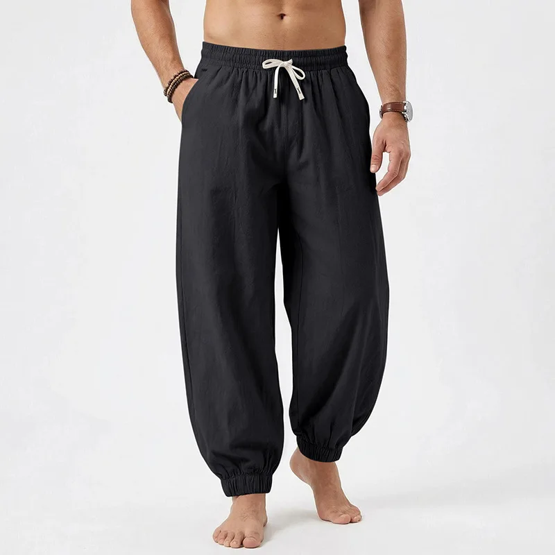 Europäische und amerikanische Freizeithose für Herren: Sommerliche Strand-Leinenhose in Übergröße mit Bündchen am Knöchel – Detail 21